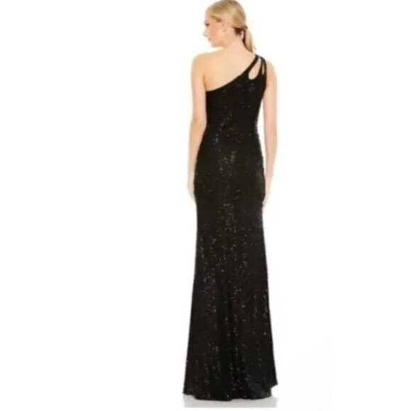 NEW Ieena for Mac Duggal Black Sequin Gown One Shoulder Column Size 0 42029 - Picture 3 of 8
